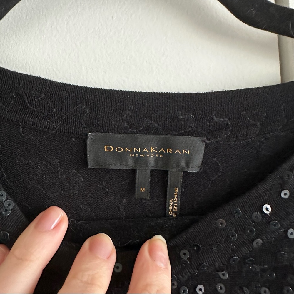 Donna Karan Black Sequin Long Sleeve Top - Picture 3 of 6